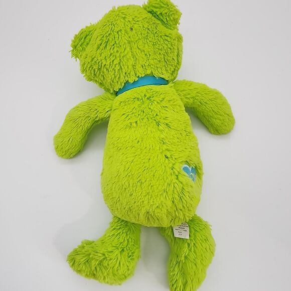 The Childrens Place Green Teddy Bear Plush 12" Blue Bow Heart Stuffed Animal Toy - Picture 2 of 8